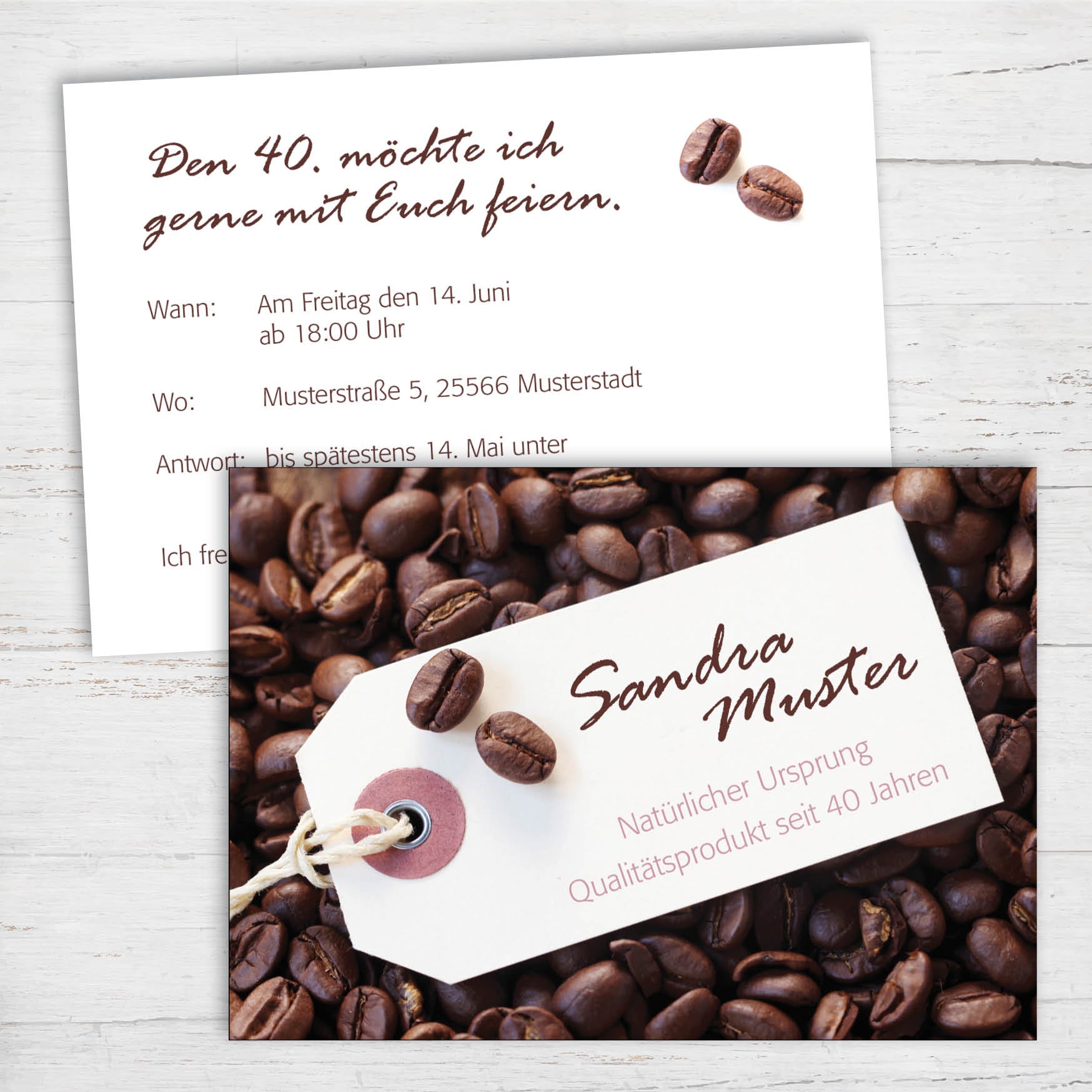 Einladung zum 40. Geburtstag: Kaffee Bohnen Individuelle Einladung